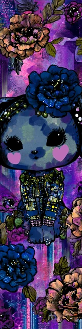 Free kawaii cats bookmark featuring a purple and blue kawaii cat design